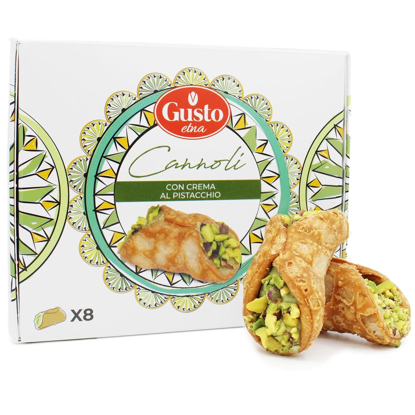 Gusto Etna, Sicilian 8 pcs Cannoli filled with Pistachio Cream Gift Box