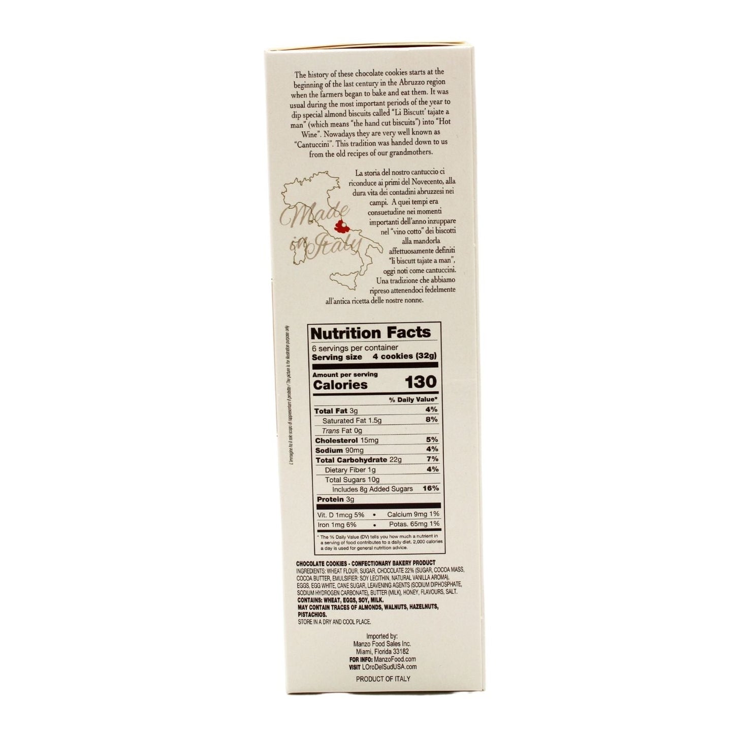 L'Oro Del Sud Cantuccini Biscotti with Chocolate – Authentic Italian Almond Cookies, 6.35 oz